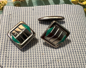 Cufflinks Vintage Cufflinks In Steel and Emerald Decò Green Enamel