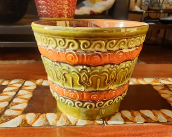 UE-Keramik Uebelacker cachepot ceramic planter plant pot flower pot green orange 70s fat lava midcentury designclassics24
