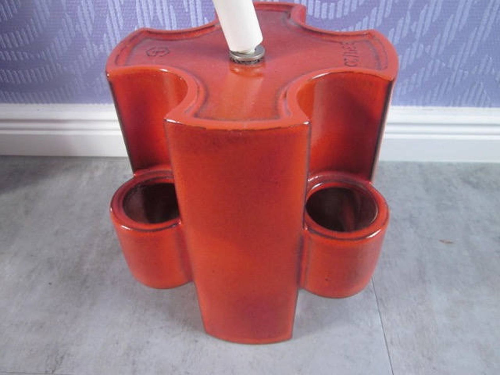 Lampe De Table Steuler 70s – Vintage Allemagne – Rouge – Pièce Détachée (abat-jour Manquant)