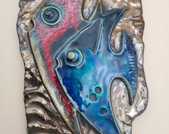 Helmut Schäffenacker large wall plate wall relief ceramic picture fish ceramic 60s 70s WGP