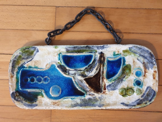 Ruscha West Germany Wall Plate Fat Lava Blue Rare 70s Relief