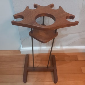 Vintage glass and  bottle holder teak Denmark 60s 70s midcentury modernist design