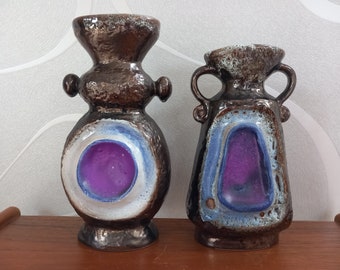 Walter Becht two ceramic vases  70s fat lava purple extremely rare set WGP Designclassics24