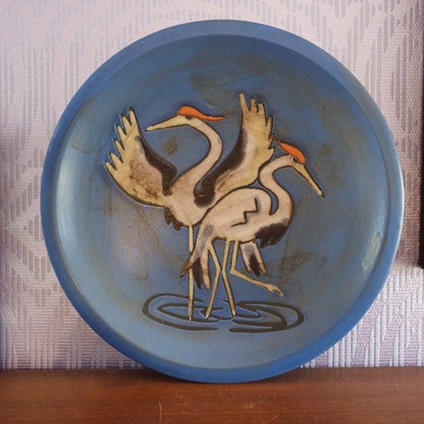 Ceramano Reiher Heron rare large wall plate 60s ceramic art WGP Designclassics2