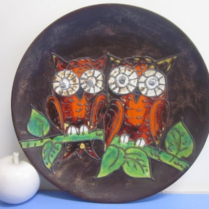 Ruscha German art pottery wall plate OWLS 60s 70s WGP lava mid-century modern