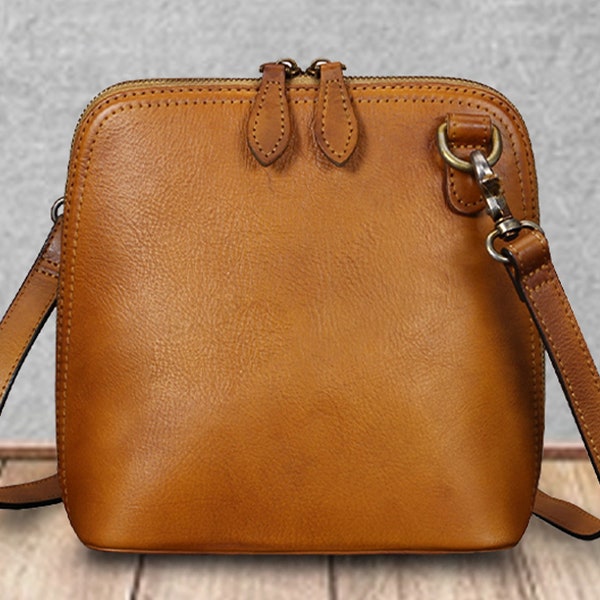 Genuine Leather Small Shoulder Bag Leather Crossbody Bag for Women Handmade Vintage Real Leather Satchel Purses for Festival Birthday Gifts