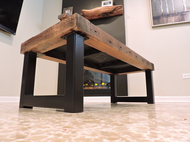 Barnwood Coffee Table. Custom Metal Base. 3 inch Rustic Barn Etsy