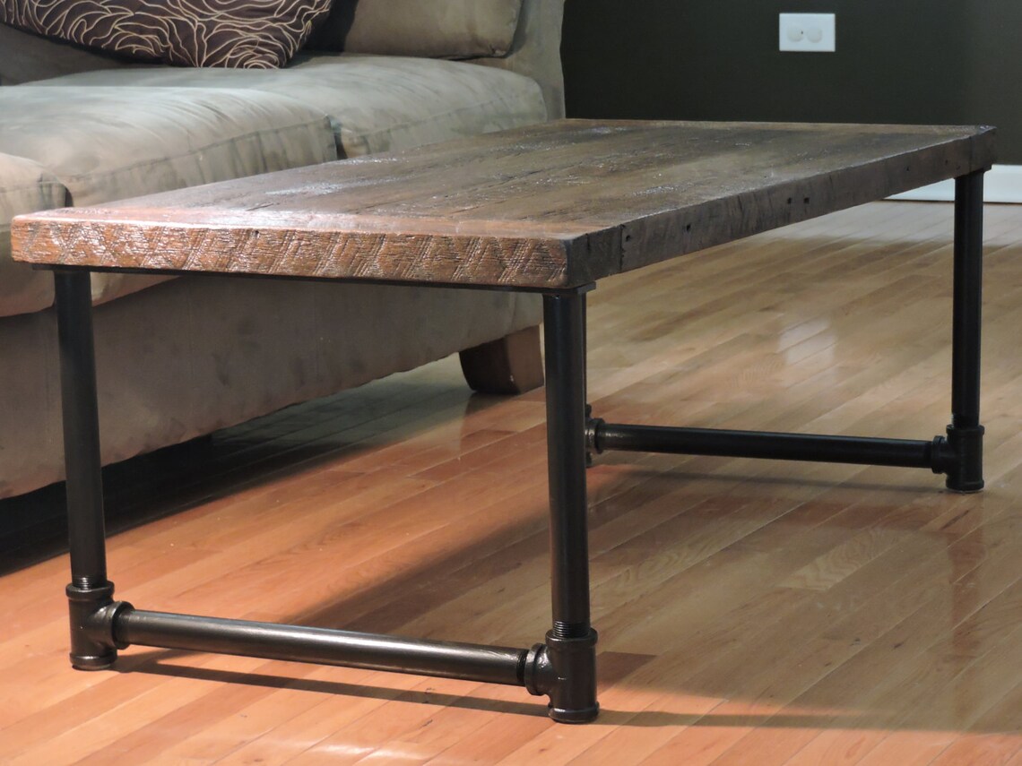 Barn Wood Coffee Table Pipe legs with fittings. Reclaimed Etsy