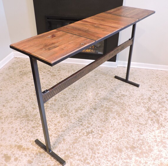 Barn Wood Bar Height Table Cocktail Table Steel Base Etsy