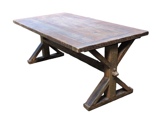 Barn Wood Trestle Table Rustic Salvaged Reclaimed Mortise Etsy