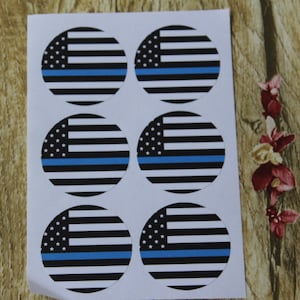 48pcs - 1.5&quot; Support the Police Thin Blue Line American Flag Classic Round Sticker - Envelope Seal