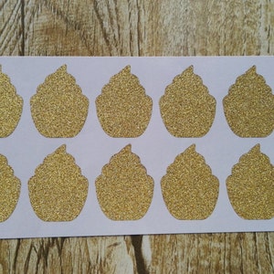 Cupcake - 3.8x3cm oro Glitter Sticker Seal - 40pcs