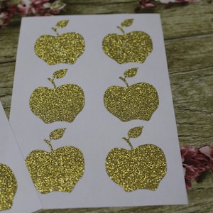 24pcs - 3.8x3cm oro glitter adesivo Apple Classic - inviti festa