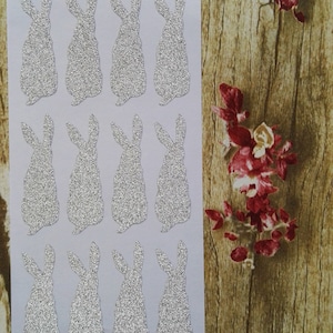 48pcs - 5x1.5cm Silver Glitter Sticker seal - rabbit