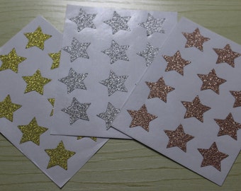 108pcs - 0.75" Mini glitter star sticker - gold, silver, rose - Envelope Seal