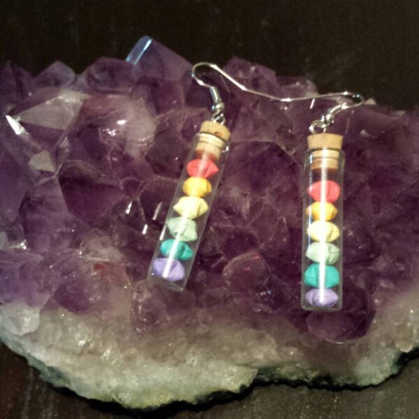 On Sale, Ready to Ship, Miniature Origami Star Earrings, Rainbow, Origami Jewelry, Kawaii Star Earrings, FREE GIFT with purchase