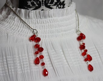 Metal open choker collar necklace crystal beads like blood drops silver red ~Bitten~