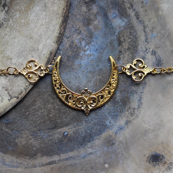 Gold Mond Ornament Stirnschmuck Tiara Renaissance Circlet HalbMond ~Golden Age III~