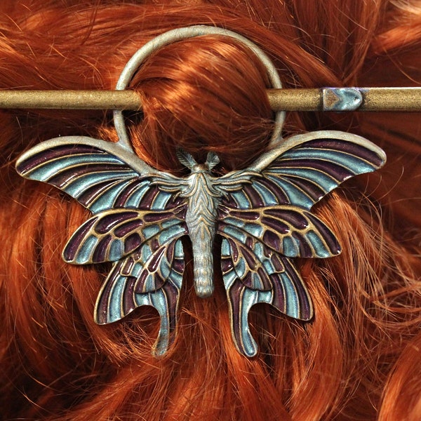 Handbemalte Haarspange Motte Nachtfalter Schmetterling Haarklammer Haarnadel  Bronze Lila Blau ~Nocturno~