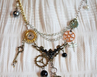 Layering necklace steampunk vintage with reversible pendant beads ~RagBag~