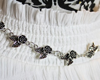 Romantisches Silber Rosen Collier Gothic Halsband Halskette Choker versilbert Rose ~Floribunda~