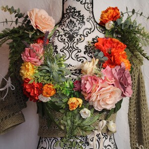Crochet knit bolero top with lots of artificial flowers & leaves XS 34 ~Primavera II~
