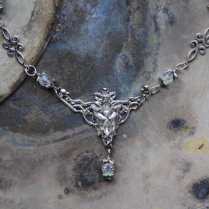Fantasy Elf Tiara Diadem in Silver with Rhinestones and Pearls, inspired by Arwen ~Elven Princess~