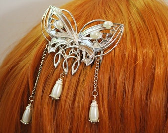 Silver butterfly hair comb with pearls Arwen The Lord of the Rings ~Quenya~