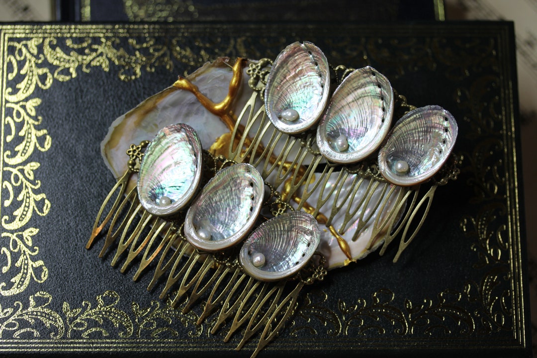 Hair Comb Made of Real Abalone Mother of Pearl Seashell Snail Shell ...