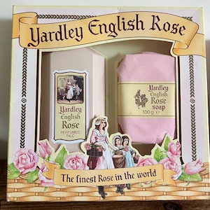 Yardley English Rose perfumed talcum powder and soap new in box Vintage Made in England