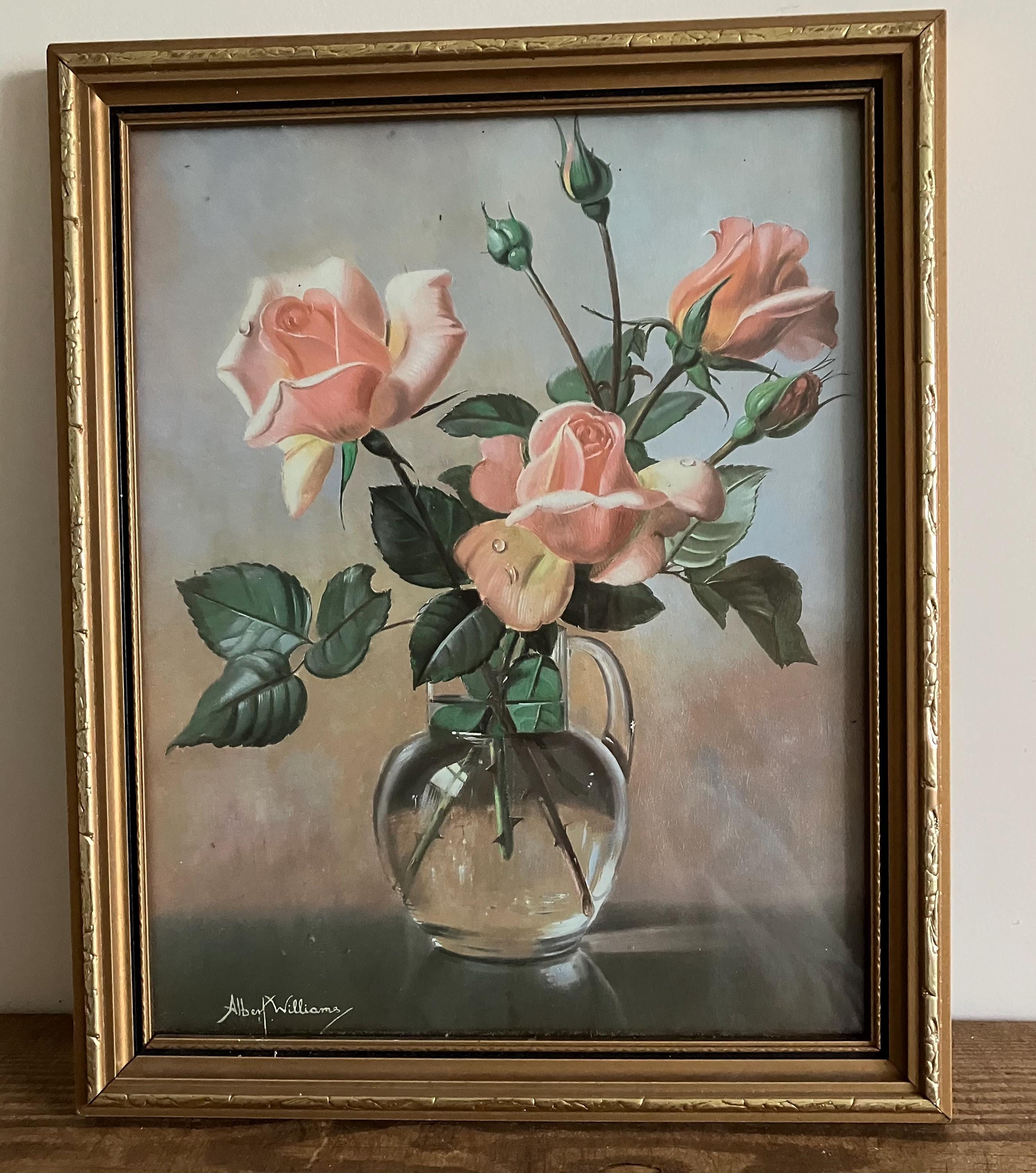 ヴィンテージ アルバートウイリアムス 絵画 額縁付き 静物画 花 薔薇 レトロ Albert williams - Etsy 日本