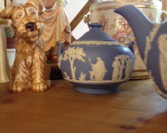Wedgwood Blue Jasper,Teapot, large Jug, Creamer & Lidded Sugar