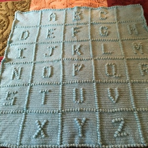 ABC Crocheted Blanket in Light Teal Green