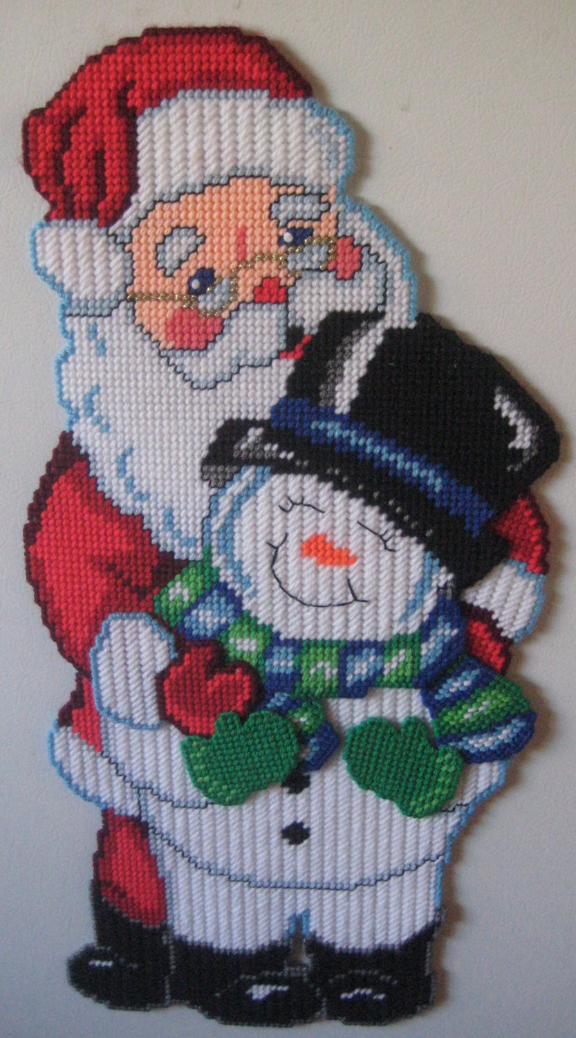 Plastic Canvas Santa/Snowman w/magnets on backside | Etsy