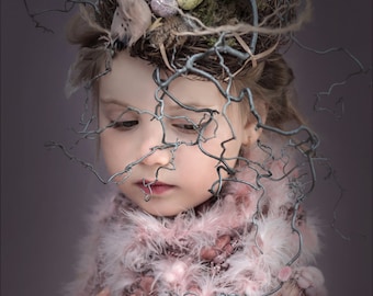 Frühling Mädchen Portrait: Osternest Krone, Fashion Art Foto (Digitaler Download)