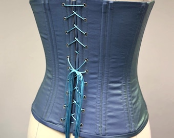 Handgefertigtes Irisierendes Korsett - Bicolor Blau-Grün Baumwollmischung