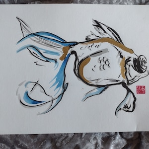 Koi, koi art, Japanese koi, gold and blue koi, fancy koi