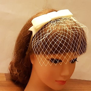 Bridal mini Birdcage veil, Blusher Veil.White-vory-birdcage veil Headband Bridal headpiece w Velvet Bow image 1