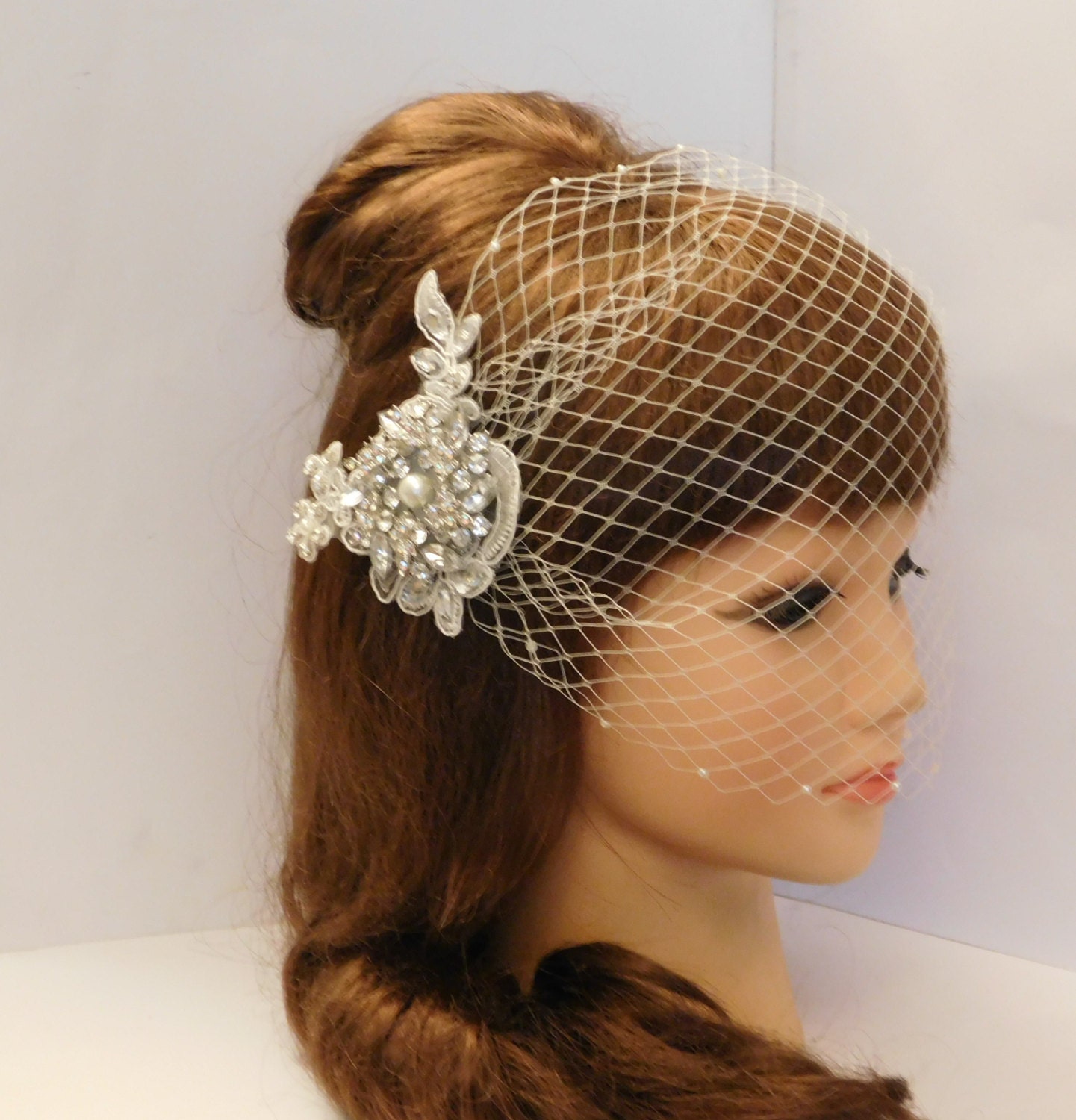 Birdcage Veil Gatsby 1920 S Wedding Lace Crystal Hair Clip Bridal