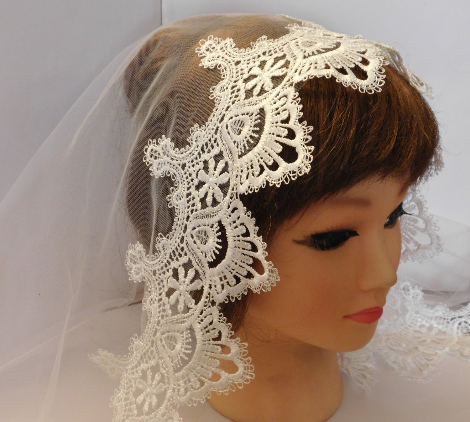 Single tier MANTILLA Lace Edge Bridal Veil1 tier Lace Wedding | Etsy