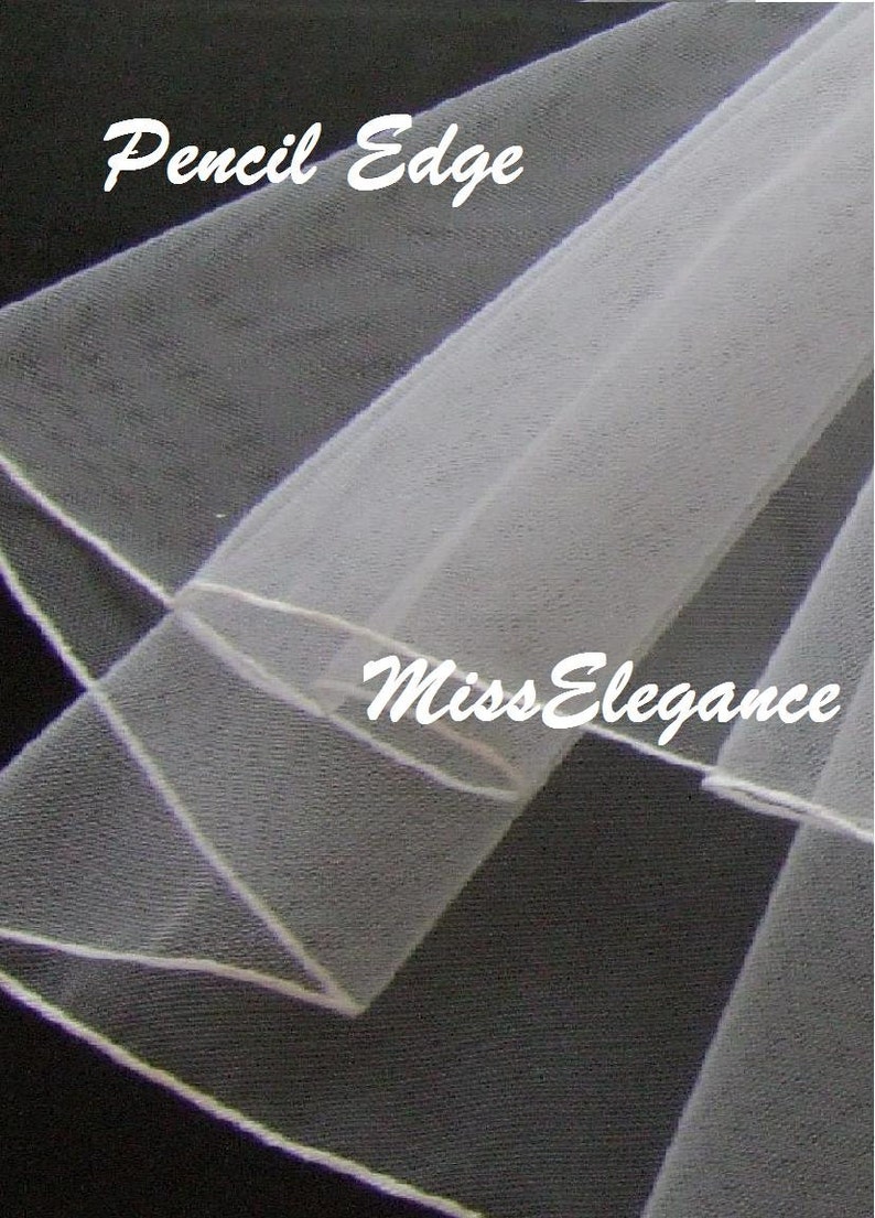 Bridal Veil 1 tier Wedding veil SHIMMERY WHITE Pencil edge Veil.Available in Shoulder 23inches to Cathedral 108 Inch Length