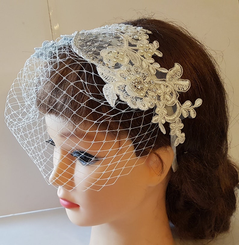Bridal Birdcage Veil, Blusher Veil.whitevorybirdcage Veil Headband