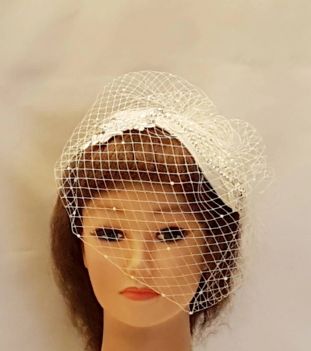 Bridal Birdcage Veil & Hat Vintage Inspired 1920s Asymetrical Hat