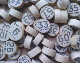 Vintage French Wooden Lotto Bingo Number Counters - Set 41 - 90