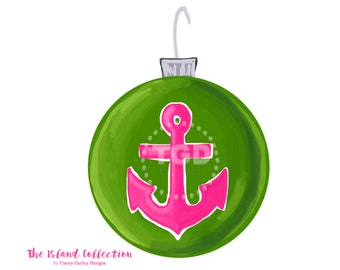 Preppy Anchor Christmas Ornament Clip Art - preppy pink and green ornament clip art, Christmas clip art, Tracey Gurley Designs