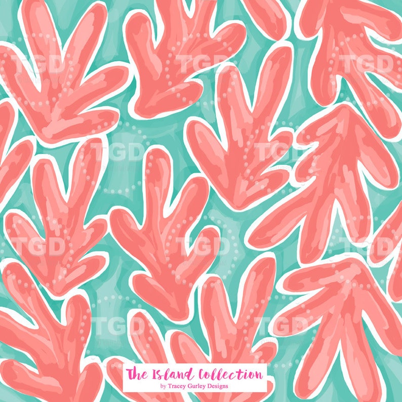 Coral Digital Paper Preppy Print Watercolor Digital Paper Etsy