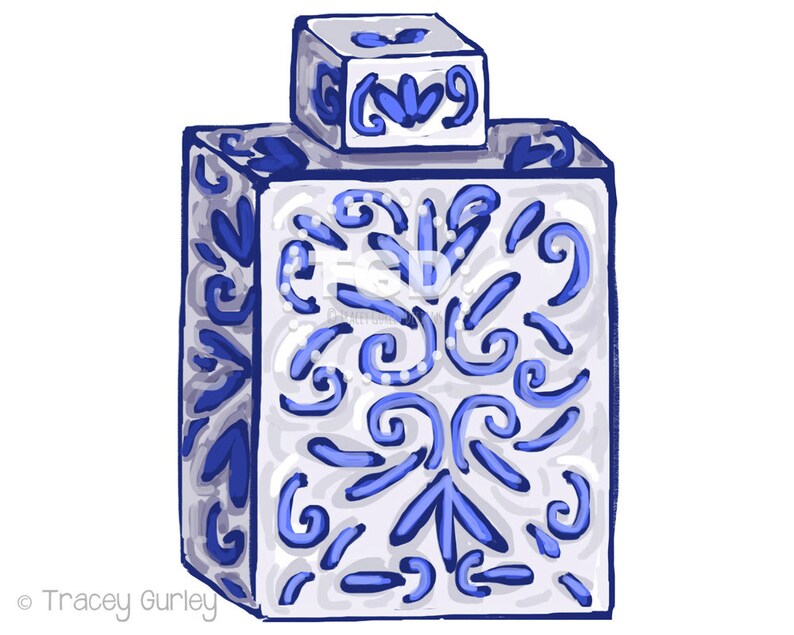 Blue and White Ginger Jar Clip Art Original Art. Chinoiserie Etsy