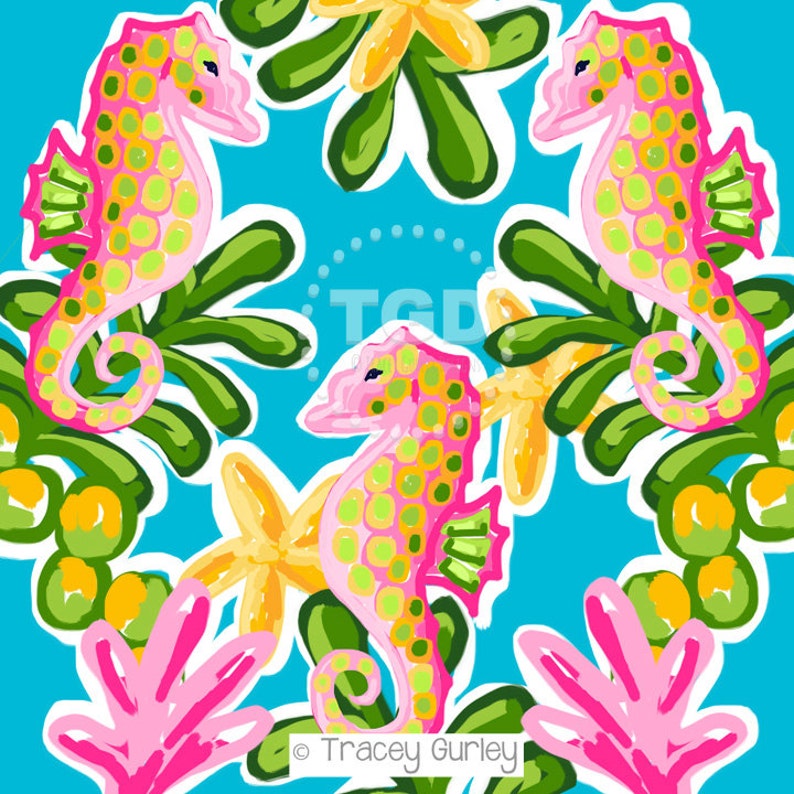Preppy Seahorse digital supreme paper - download Original Art Fashion pink gree