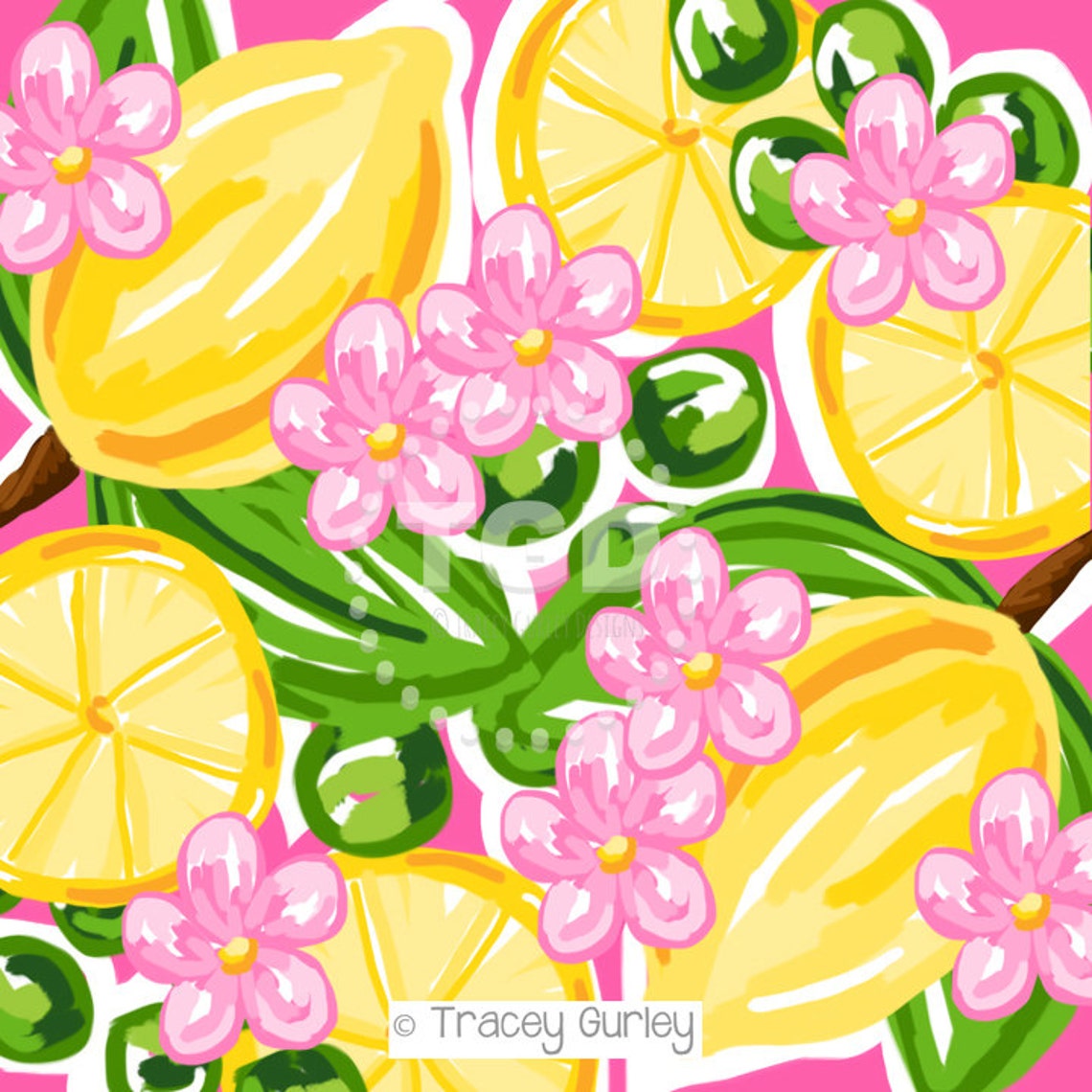 Preppy Lemon Pink and Green Digital Paper Original Art - Etsy