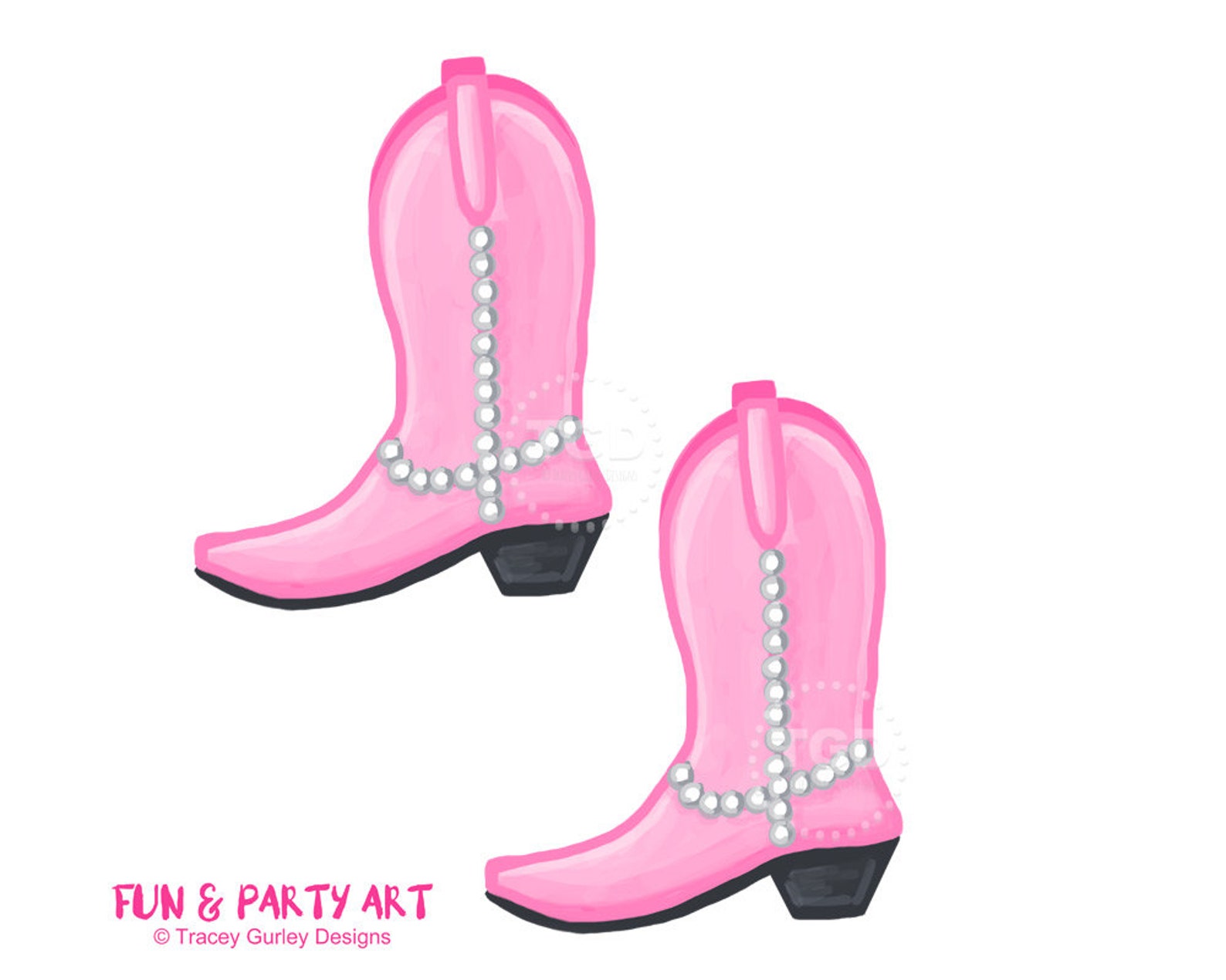 Cowboy Boot Clipart Pink Cowboy Boots Invitation Art Etsy